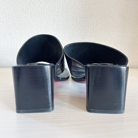 Christian Louboutin Tongamule Black Croc Embossed CL Logo Block Heels Size EU 39 - Picture 11 of 13